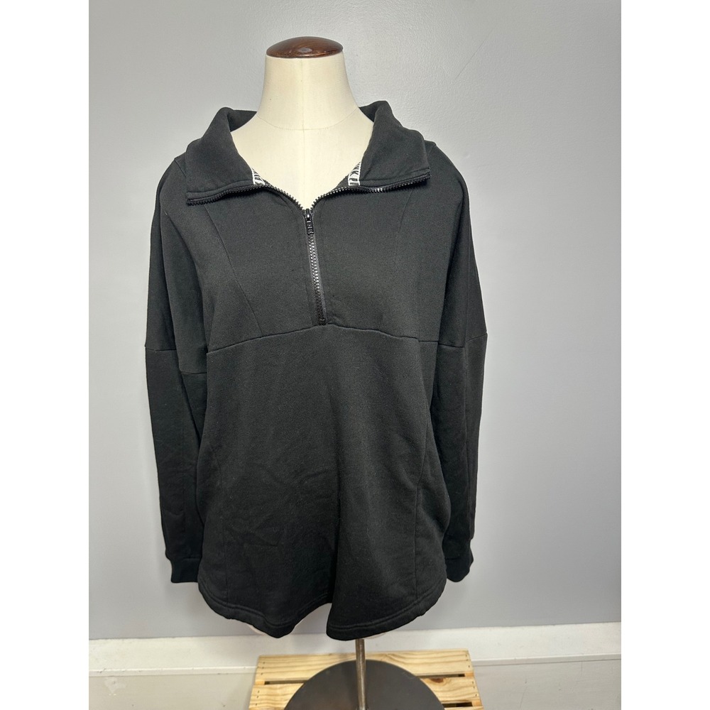 Victoria's Secret PINK Quarter Zip Pullover Sweatshirt Black Graphic Womens M
